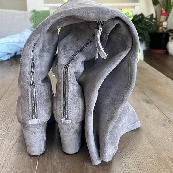 Carina Taupe Over The Knee Suede Leather Boots - Picture 3 of 4